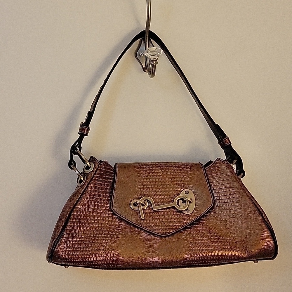 Vtg CHARLIE LAPSON Metallic Copper Brown Baguette Satchel Bag - Picture 2 of 16